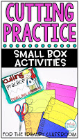 Cutting practice that is fun to do! Small Box Activities are easy to prep activities that are purposeful, and are perfect for little hands. It can be used for morning work, a center, early finisher work, etc. 