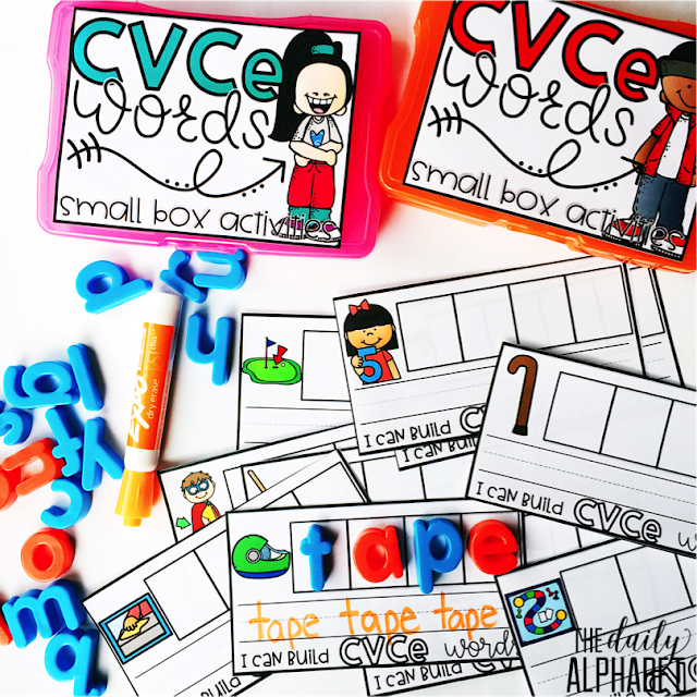 CVCe Words: Small Box Activities is an easy to prep, purposeful activity, that is perfect for little hands. It can be used for morning work, a literacy center, early finisher work, etc. Any type of manipulative can be used for this activity, including but not limited to counters, coins, or erasers.