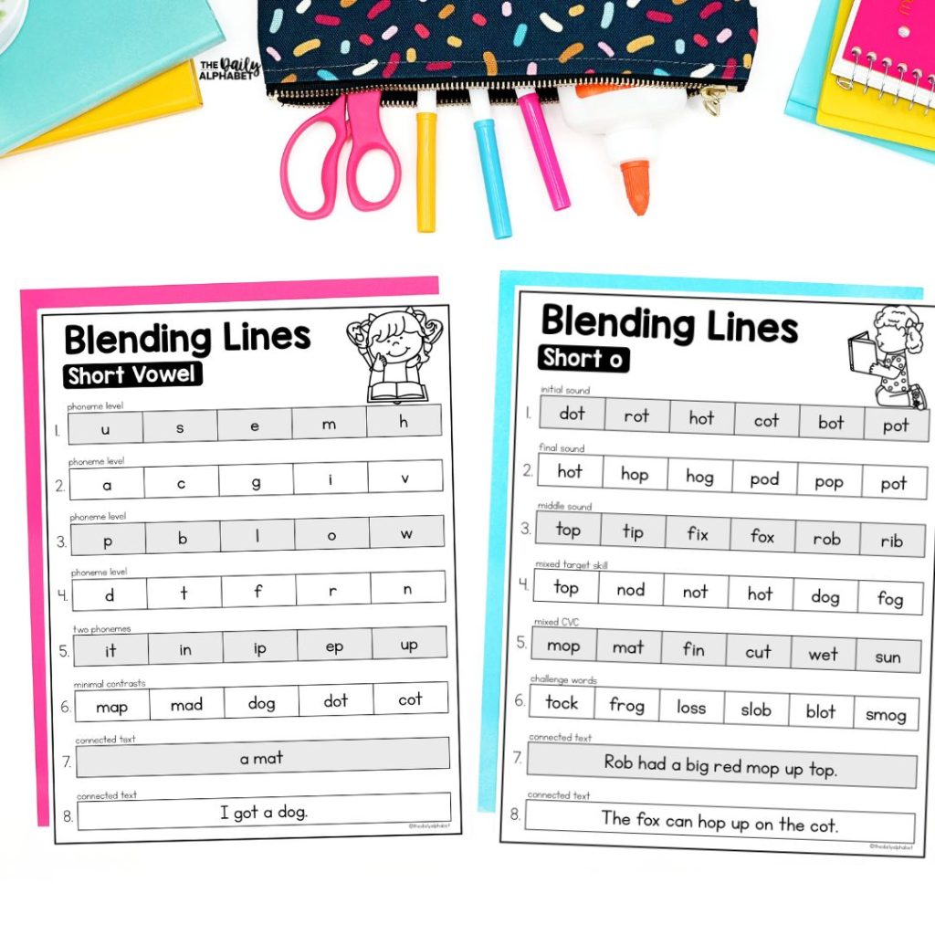 Short Vowel CVC Blending Lines Fluency Practice