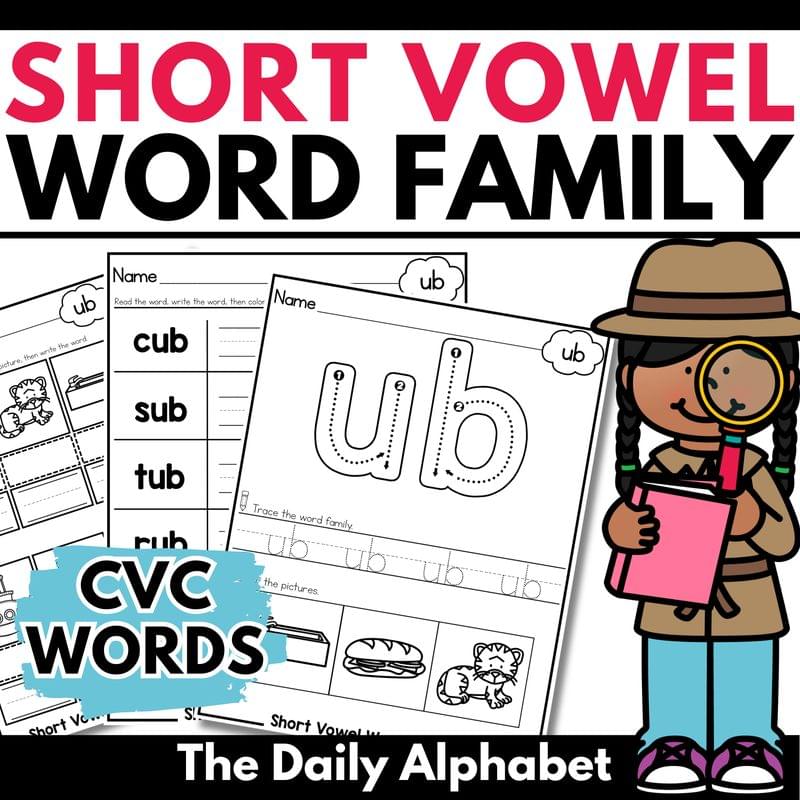 Short Vowel Word Families Worksheets | Kindergarten CVC Word Work Activities